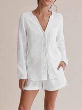 Load image into Gallery viewer, Notched Long Sleeve Top and Shorts Set