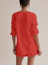 Load image into Gallery viewer, Notched Long Sleeve Top and Shorts Set