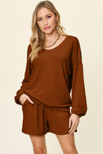 Load image into Gallery viewer, Double Take Full Size Texture V-Neck Long Sleeve T-Shirt and Shorts Set