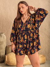 Load image into Gallery viewer, Plus Size Floral Tie Neck Balloon Sleeve Romper