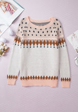 Load image into Gallery viewer, Geometric Contrast Round Neck Long Sleeve Sweater