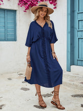 Load image into Gallery viewer, Frill Slit V-Neck Three-Quarter Sleeve Dress