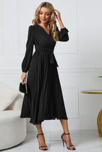 Load image into Gallery viewer, V-Neck Long Sleeve Tie Waist Midi Dress