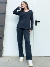 Load image into Gallery viewer, V-Neck Long Sleeve Top and Pants Set