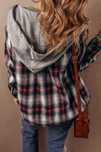 Load image into Gallery viewer, Drawstring Plaid Button Up Hooded Shacket