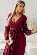 Load image into Gallery viewer, Lace Detail Surplice Tie-Waist Maxi Dress