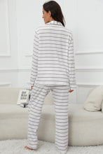 Load image into Gallery viewer, Striped V-Neck Long Sleeve Top and Pants Lounge Set