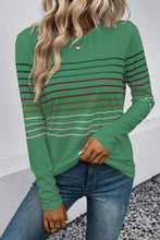Load image into Gallery viewer, Striped Round Neck Long Sleeve T-Shirt