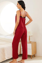 Load image into Gallery viewer, Plaid Lace Trim Cami and Drawstring Pants Pajama Set