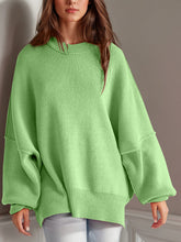 Load image into Gallery viewer, Double Take Side Slit Round Neck Long Sleeve Sweater