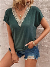 Load image into Gallery viewer, Full Size Lace Detail V-Neck Short Sleeve T-Shirt