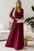 Load image into Gallery viewer, Lace Detail Surplice Tie-Waist Maxi Dress