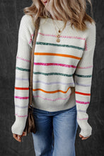 Load image into Gallery viewer, Striped Round Neck Dropped Shoulder Sweater
