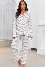 Load image into Gallery viewer, Striped V-Neck Long Sleeve Top and Pants Lounge Set