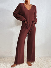 Load image into Gallery viewer, V-Neck Long Sleeve Top and Pants Set