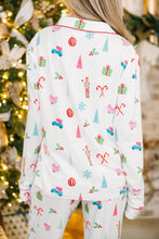 Load image into Gallery viewer, Printed Collared Neck Long Sleeve Top and Pants Lounge Set
