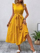 Load image into Gallery viewer, Tied Ruffled Cap Sleeve Midi Dress