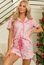 Load image into Gallery viewer, Candy Cane Collared Neck Top and Shorts Lounge Set