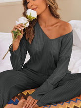Load image into Gallery viewer, V-Neck Long Sleeve Top and Pants Set
