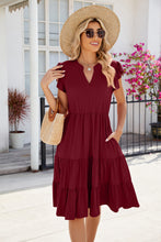 Load image into Gallery viewer, Ruched Notched Cap Sleeve Dress