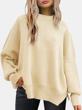 Load image into Gallery viewer, Round Neck Drop Shoulder Slit Sweater