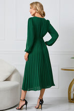 Load image into Gallery viewer, V-Neck Long Sleeve Tie Waist Midi Dress