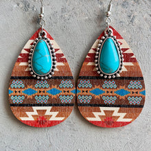 Load image into Gallery viewer, Turquoise Teardrop Shape Wooden Dangle Earrings