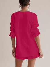 Load image into Gallery viewer, Notched Long Sleeve Top and Shorts Set