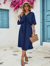 Load image into Gallery viewer, Frill Slit V-Neck Three-Quarter Sleeve Dress