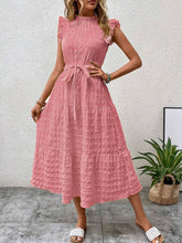 Load image into Gallery viewer, Tied Ruffled Cap Sleeve Midi Dress
