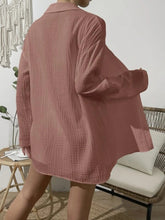 Load image into Gallery viewer, Dropped Shoulder Button Up Top and Elastic Waist Shorts Set