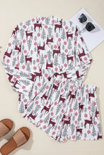 Load image into Gallery viewer, Printed Collared Neck Long Sleeve Top and Shorts Lounge Set