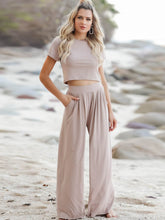 Load image into Gallery viewer, Short Sleeve T-Shirt and Wide Leg Pants Set