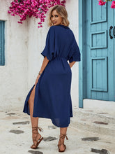 Load image into Gallery viewer, Frill Slit V-Neck Three-Quarter Sleeve Dress