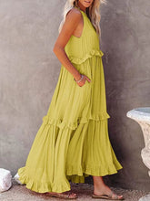 Load image into Gallery viewer, Ruffled Sleeveless Maxi Dress with Pockets