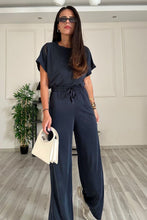 Load image into Gallery viewer, Round Neck Short Sleeve Top and Drawstring Pants Set