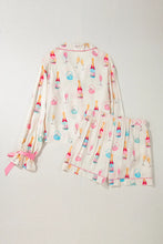 Load image into Gallery viewer, Bow Printed Collared Neck Top and Drawstring Shorts Lounge Set