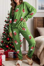 Load image into Gallery viewer, Sequin Socks Round Neck Long Sleeve Top and Pants Lounge Set