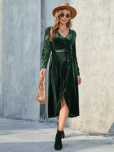 Load image into Gallery viewer, Tie Front Long Sleeve Slit Dress