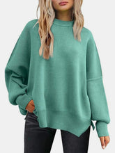 Load image into Gallery viewer, Round Neck Drop Shoulder Slit Sweater