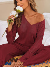 Load image into Gallery viewer, V-Neck Long Sleeve Top and Pants Set