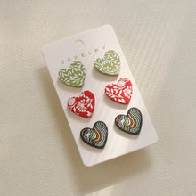 Load image into Gallery viewer, 3 Piece Acrylic Heart Stud Earrings