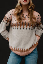 Load image into Gallery viewer, Geometric Contrast Round Neck Long Sleeve Sweater