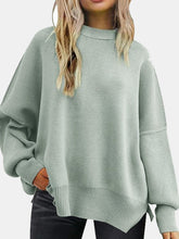 Load image into Gallery viewer, Round Neck Drop Shoulder Slit Sweater