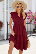 Load image into Gallery viewer, Ruched Notched Cap Sleeve Dress