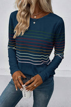 Load image into Gallery viewer, Striped Round Neck Long Sleeve T-Shirt