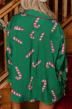 Load image into Gallery viewer, Candy Cane Collared Neck Long Sleeve Top and Shorts Lounge Set