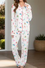 Load image into Gallery viewer, Printed Collared Neck Long Sleeve Top and Pants Lounge Set