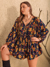 Load image into Gallery viewer, Plus Size Floral Tie Neck Balloon Sleeve Romper