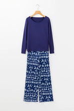 Load image into Gallery viewer, Round Neck Long Sleeve Top and Printed Pants Lounge Set